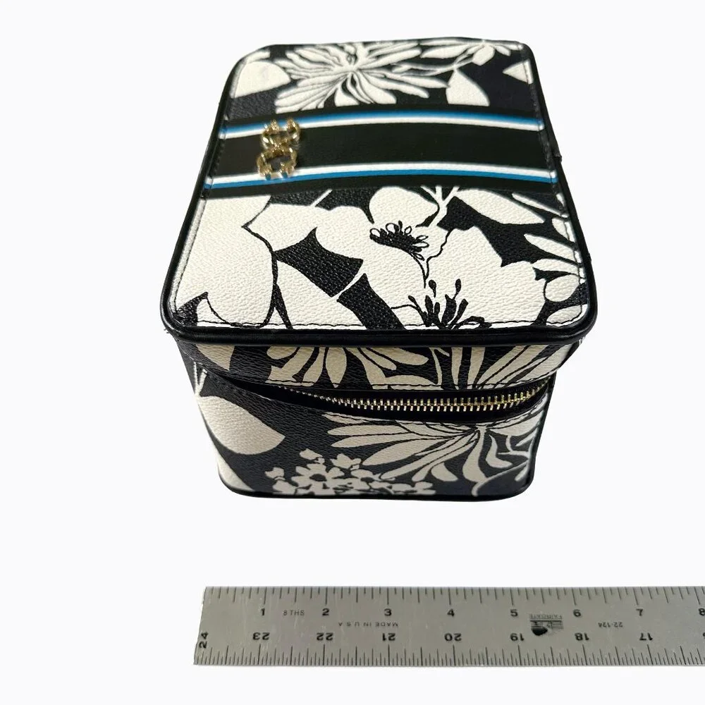 Travel Jewelry Makeup Organizer Case BxW Floral Abstract Contrast Resort Durable